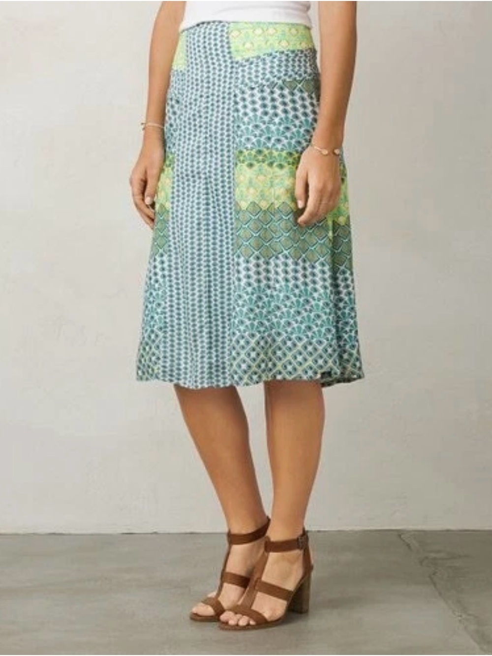 Anthropologie PrAna Dragonfly Geo Isadora Patchwork Printed knee length A-Line
